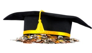 Graduation cap with coins.